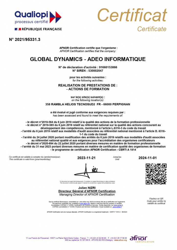 CERTIFICAT QUALIOPI GLOBAL